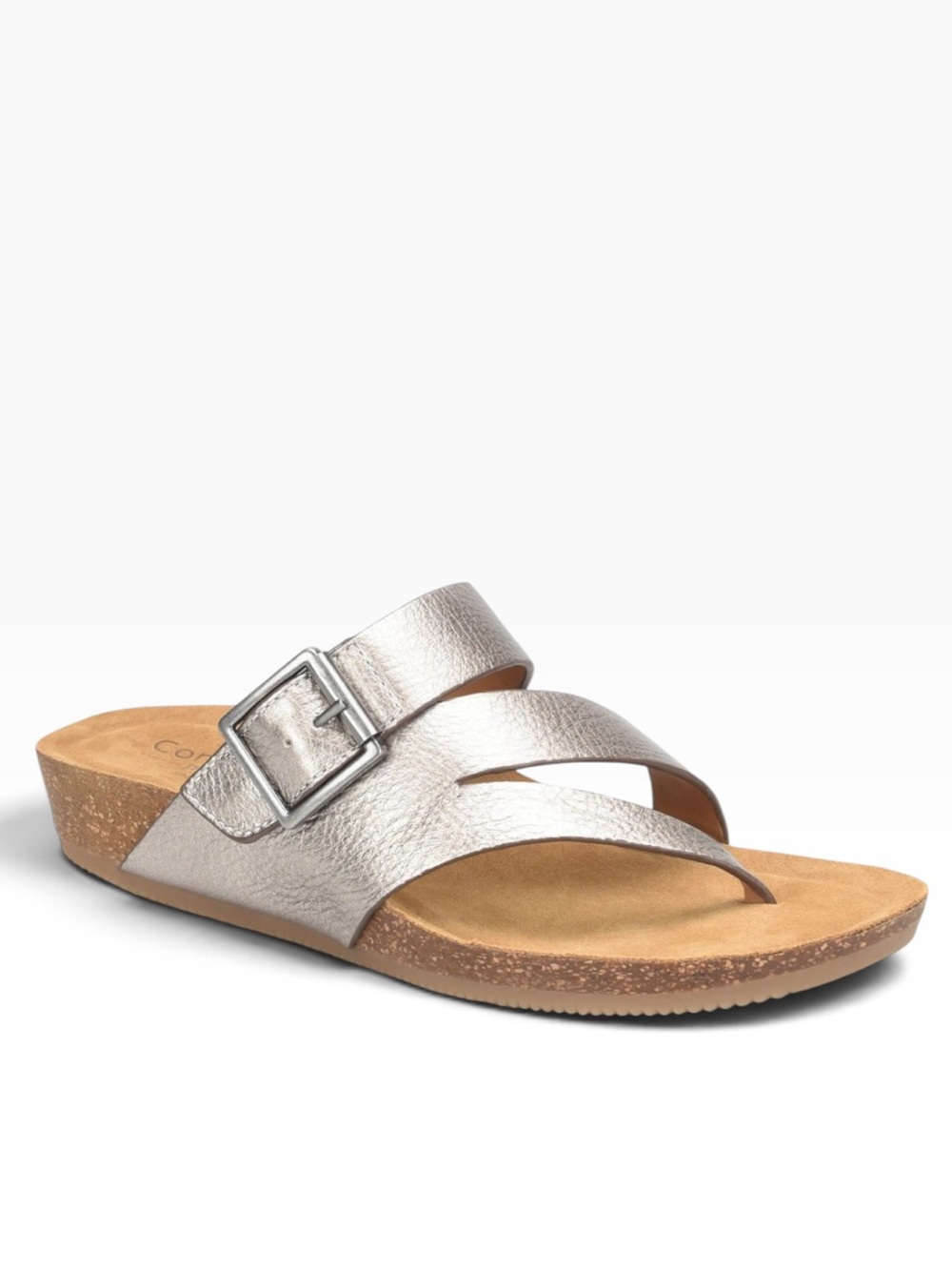 Comfortiva Geary Leather Slide Sandals Metallic Grey/Silver Women’s Size 11